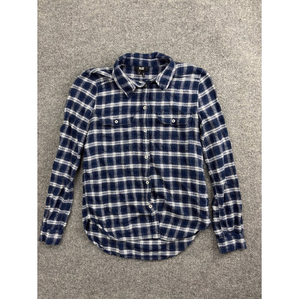 Paige Flannel‎ Shirt Women's Small Blue Plaid Button Up Long Sleeve Pockets